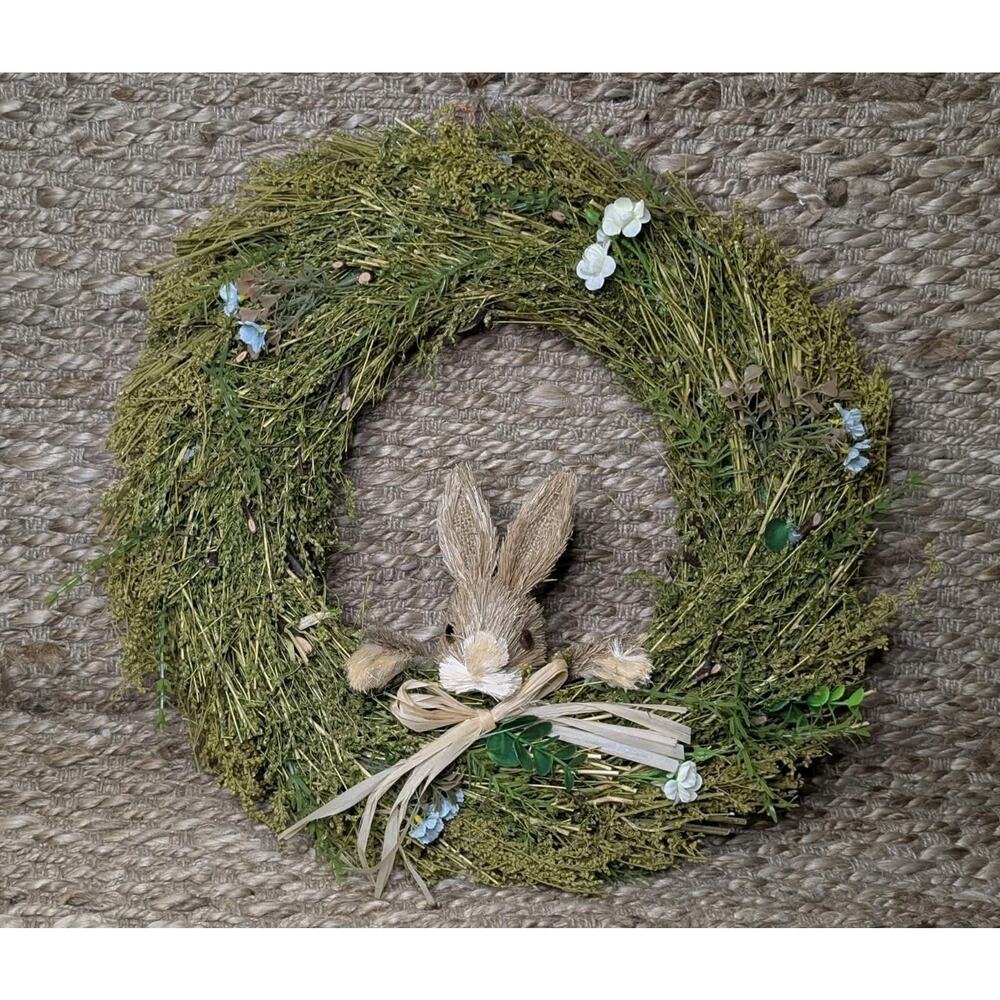 Easter Bunny Green Sage Holiday Wreath Door Decor 19" Country Cottage